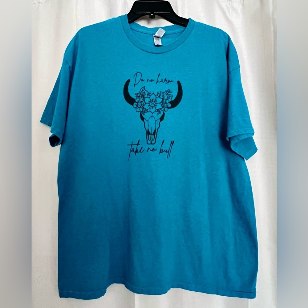 Do No Harm Take No Bull Cow Skull Graphic Tee XL Western Boho